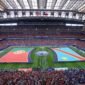 Bendera kedua negara dibentangkan saat laga Grup K Piala Dunia 2026 antara Portugal vs RD Kongo di Houston, Rabu, 17 Juni 2026 (c) AP Photo/Eric Smith