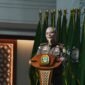 Kajati Sumut Muhibuddin berbicara pada peluncuran Jaksa Sahabat Pendidik, Selasa (6/10/2026). (istimewa)